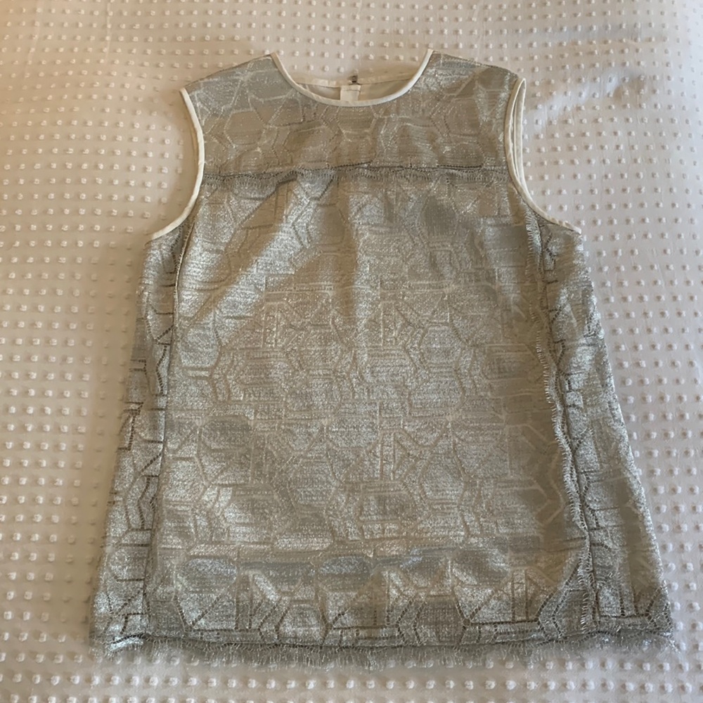 J.Crew Collection Black Label Silver Lace Sleeveless Top